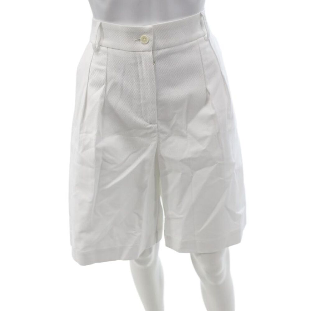 Sara Roka Womens Bermuda Shorts White 100% Cotton Solid Button Size 40